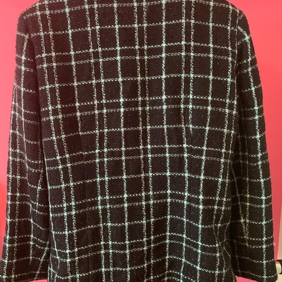 Sag Harbor Size 16 Teal blue & black plaid blazer with sparkle. Gently worn. - Picture 11 of 14
